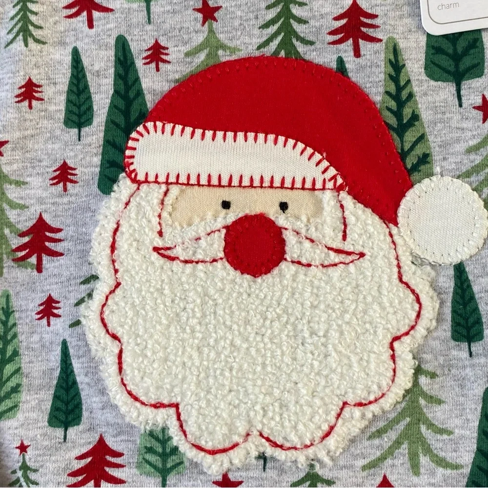 Mud Pie Kids Santa Pajamas Size 9 12 Months Christmas 2 Piece Long Johns Trees